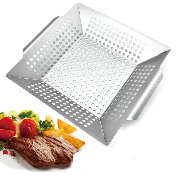 Stainless Steel BBQ Grill Basket Wok for Oven and Camping