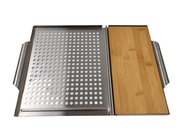 Grill Pan with Bamboo Board Babecue pan with cutting board Stainless steel grill topper
