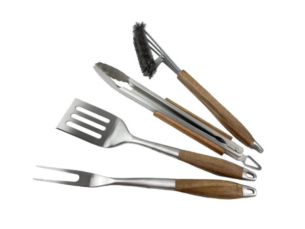 BBQ tool set of 4 Stainless Steel  barbecue Spatula  Grilling Fork Cleaning Tong Cleaning brush Utensils