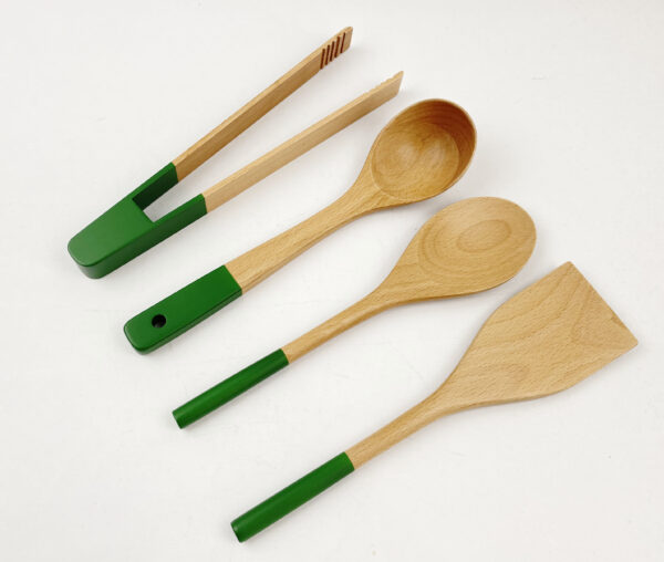 YSS-2894 24CM 4-Piece Wooden Kitchen Utensil Tools Set - Tongs, Laddle, Spoon and Spatula