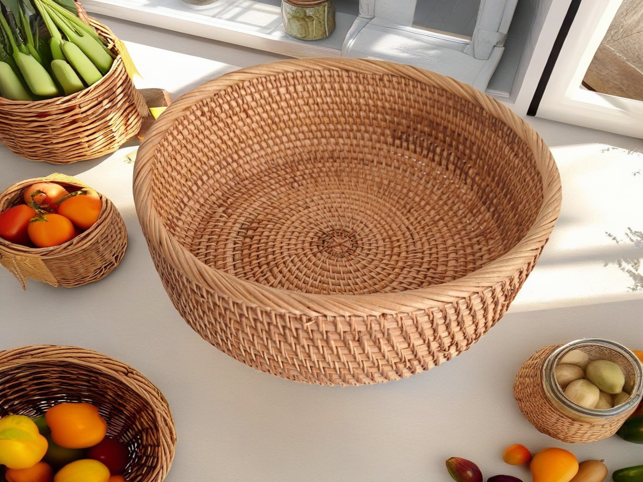 圆形藤篮手工编织